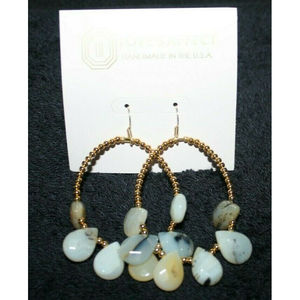 LOVE'S AFFECT HOOP EARRINGS GOLDTONE, BEADS & POLISHED ROCKS GOLDTONE WOMEN NEW